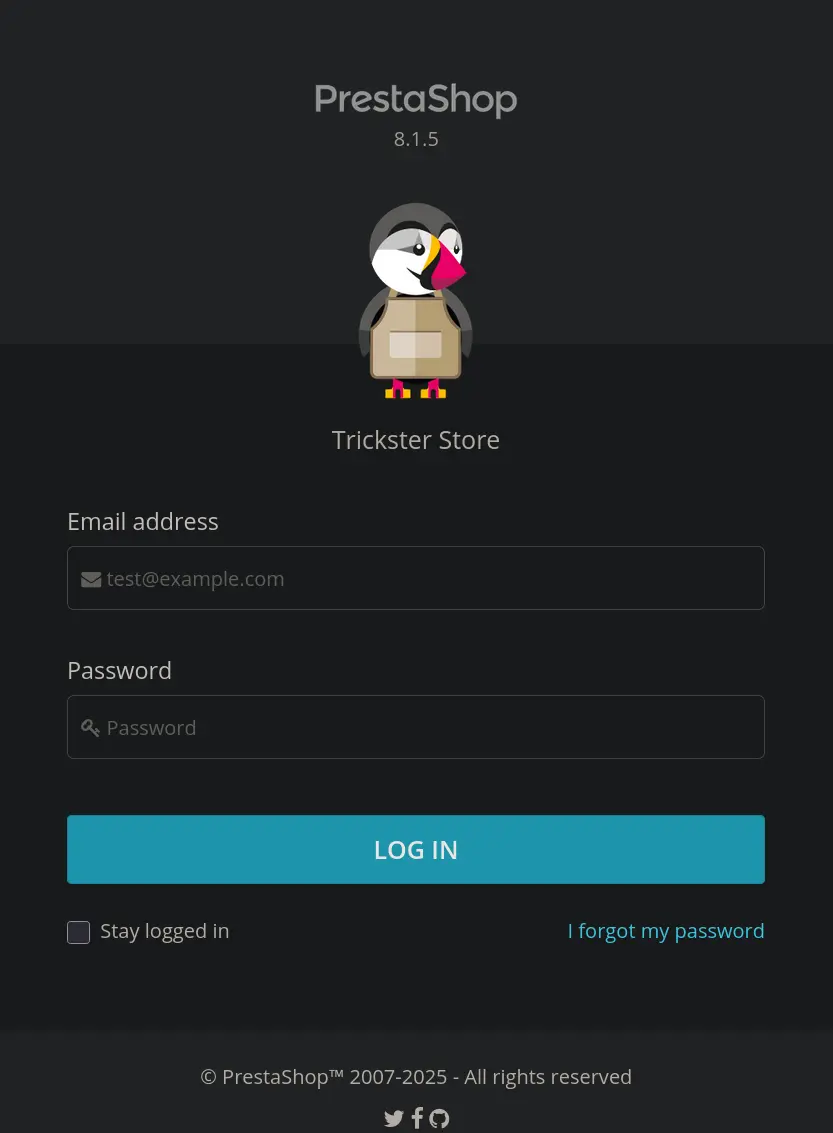 Page de connexion admin PrestaShop