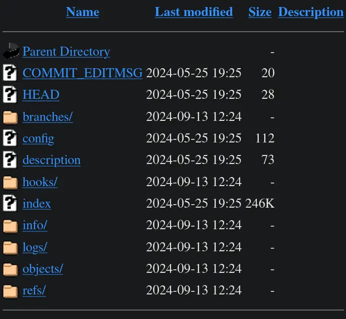 Listing du répertoire .git exposé