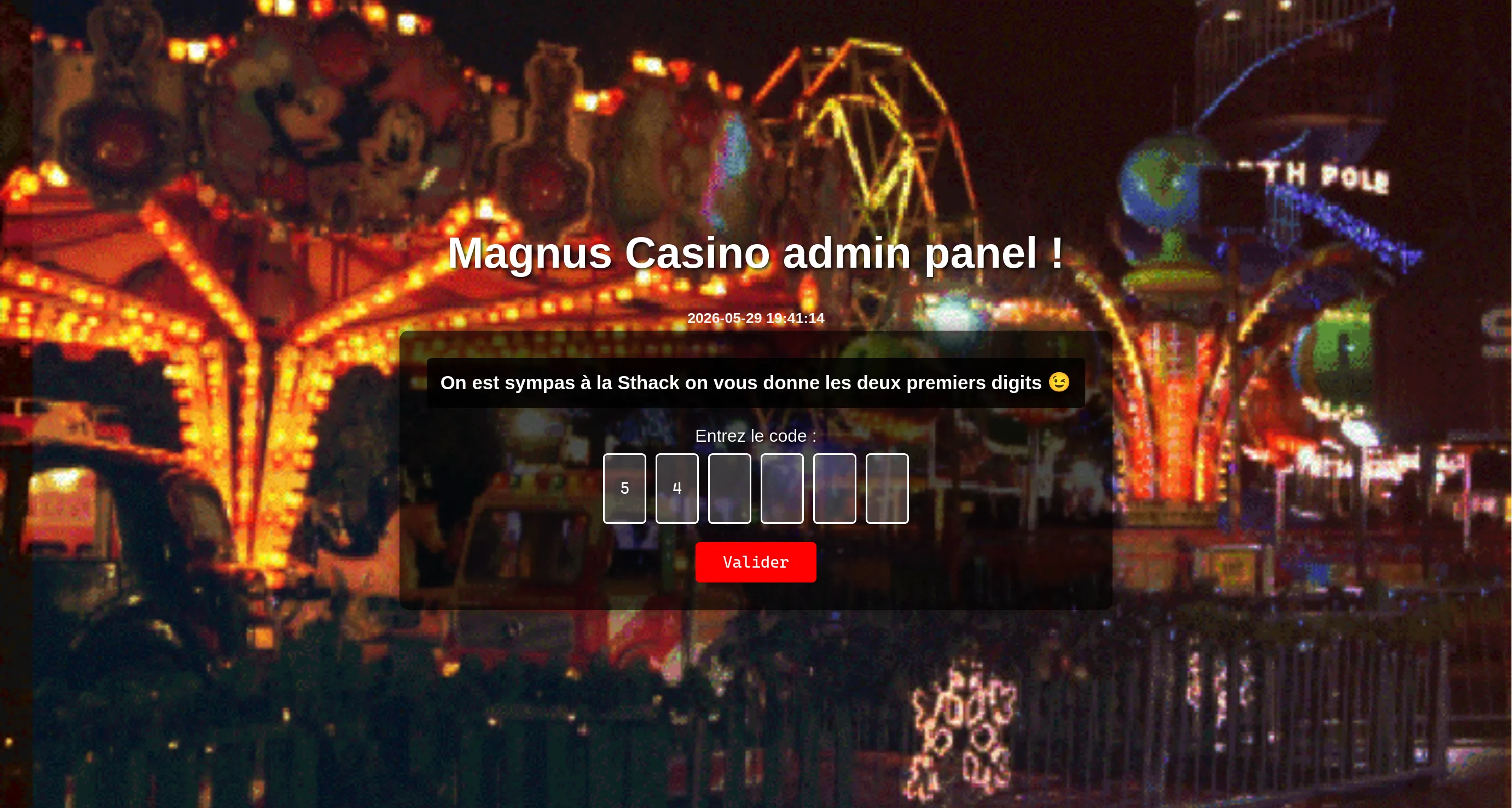 Formulaire à 6 chiffres de la webapp Magnus Casino